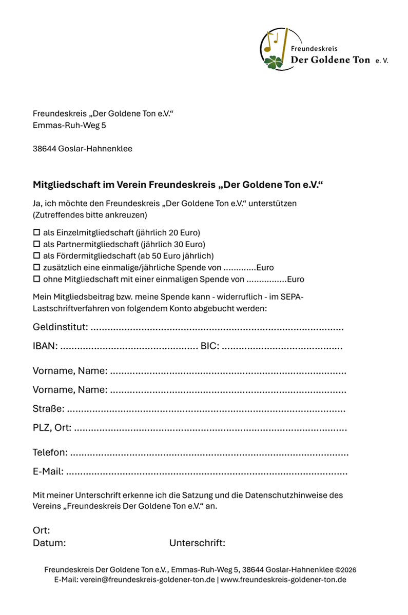 Beitrittserklärung Verein Freundeskreis Der Goldene Ton e.V.